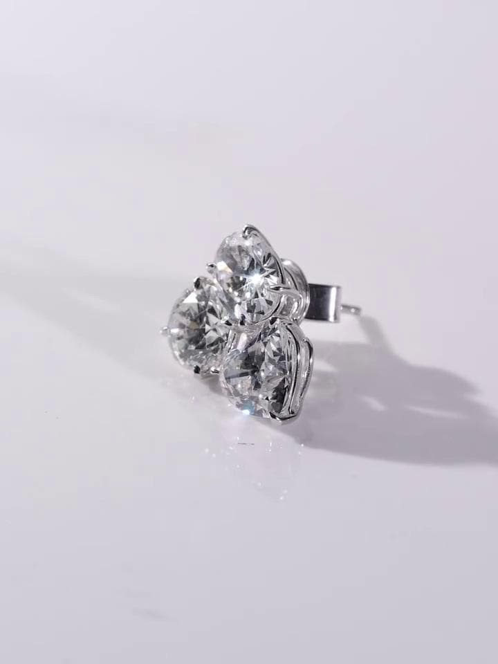 Three Stone Cluster Stud Earrings, Round Oval Heart Cut VVS Moissanite, 925 Sterling Silver, Iced Out Hip Hop Earrings