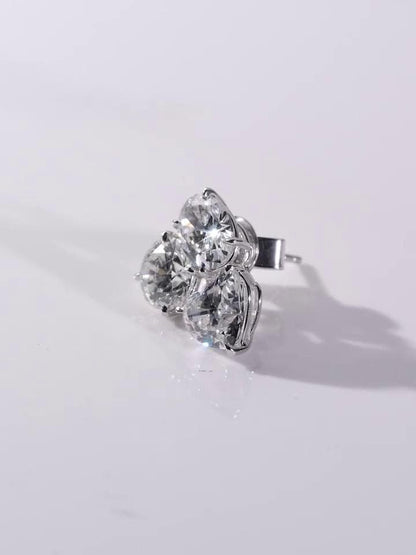 Three Stone Cluster Stud Earrings, Round Oval Heart Cut VVS Moissanite, 925 Sterling Silver, Iced Out Hip Hop Earrings