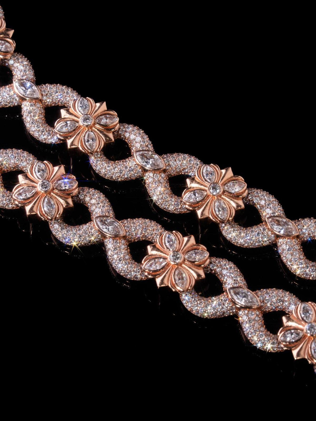 Marquise Eternal Bloom Infinity Chain, 14mm Moissanite Flower Link Necklace, 925 Silver Hip Hop Jean Chain