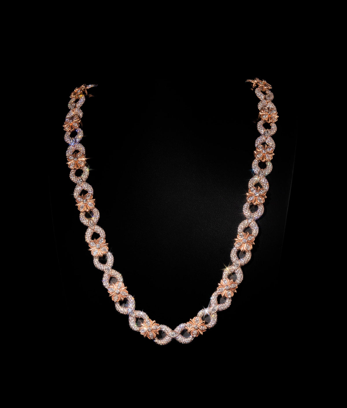 Marquise Eternal Bloom Infinity Chain, 14mm Moissanite Flower Link Necklace, 925 Silver Hip Hop Jean Chain