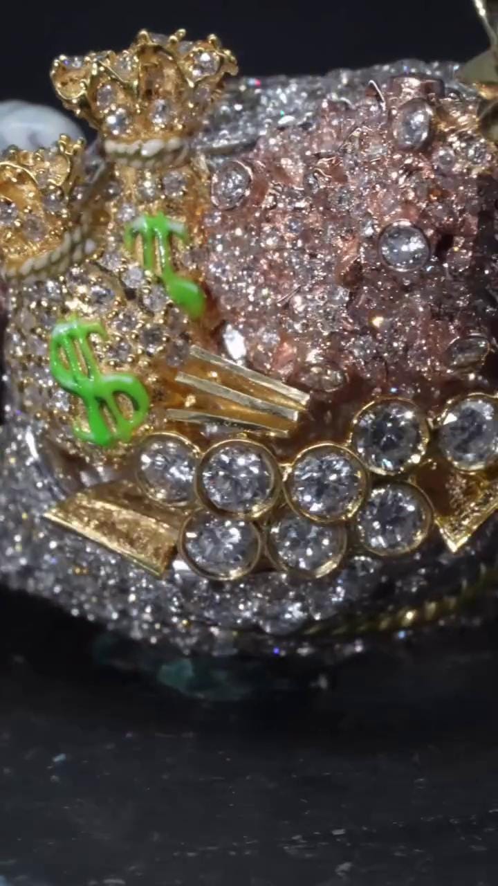 Custom Iced Out Green Holiday Character Ring, 925 Sterling Silver, VVS Moissanite or CZ, 3D Christmas Statement Ring