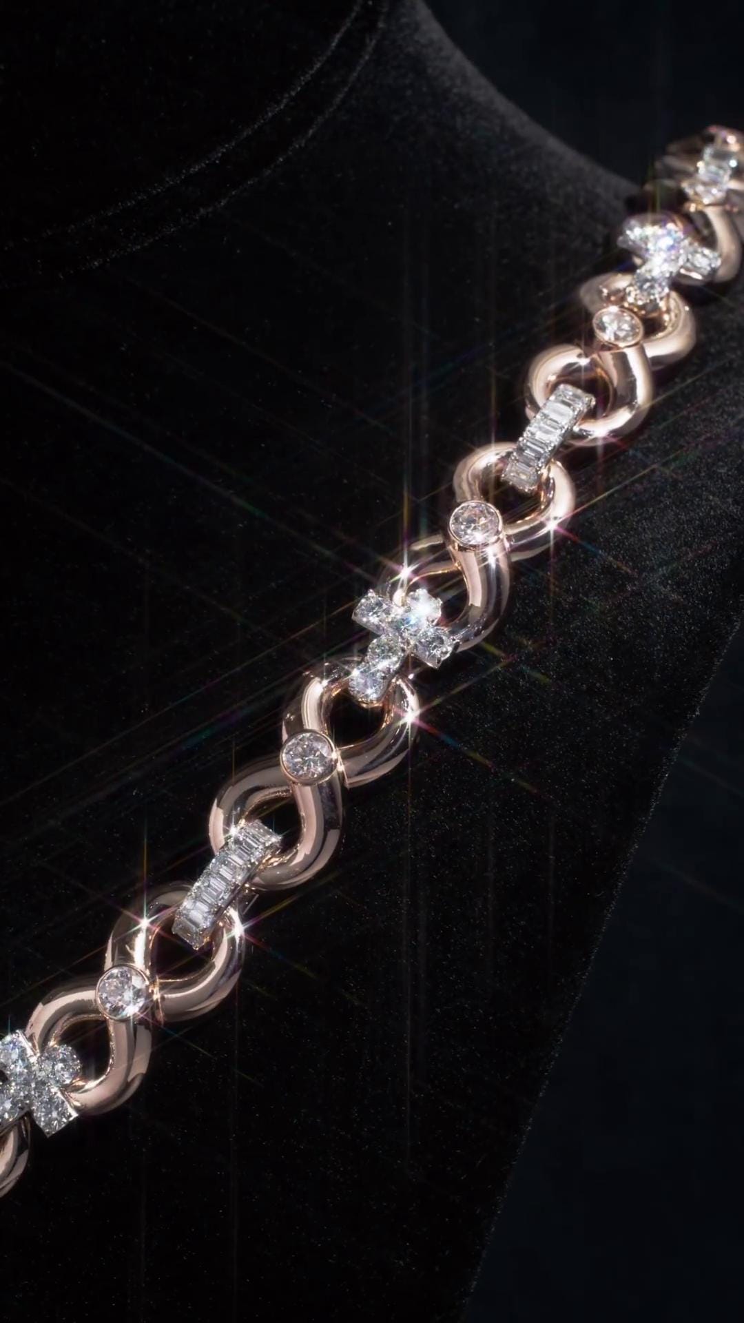 12mm Infinity Link Moissanite Chain, Cross Baguette Accent Necklace, 925 Silver Rose Gold Hip Hop Jewelry