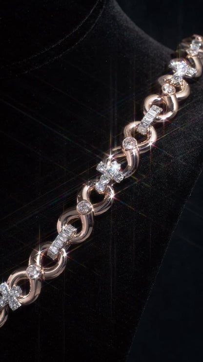 12mm Infinity Link Moissanite Chain, Cross Baguette Accent Necklace, 925 Silver Rose Gold Hip Hop Jewelry