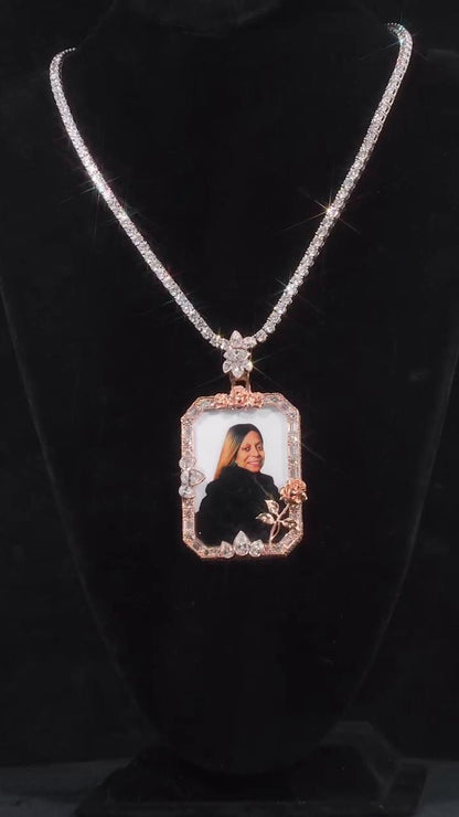 Custom Photo Memory Pendant, Moissanite Memorial Picture Pendant, Personalized Rose Frame Necklace, 925 Silver Remembrance Jewelry