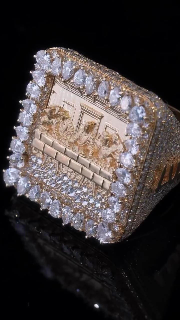 The Last Supper Iced Out Championship Ring, 925 Sterling Silver & VVS Moissanite, Personalized Hip Hop Bling Ring, Men's Statement Jewelry