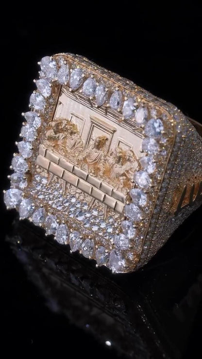 The Last Supper Iced Out Championship Ring, 925 Sterling Silver & VVS Moissanite, Personalized Hip Hop Bling Ring, Men's Statement Jewelry