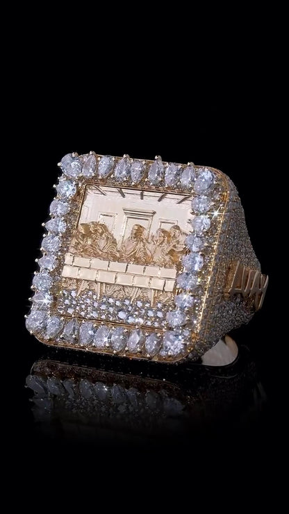 The Last Supper Iced Out Championship Ring, 925 Sterling Silver & VVS Moissanite, Personalized Hip Hop Bling Ring, Men's Statement Jewelry
