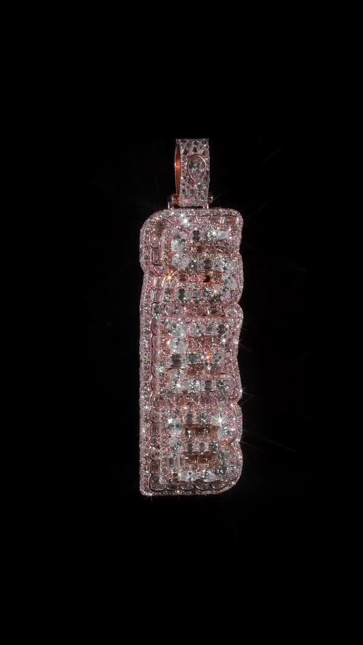 Custom Vertical Letter Pendant | Mixed Shape VVS1 Moissanite | Pass Diamond Tester | Rose Gold Plated 925 Sterling Silver