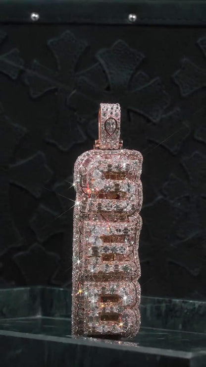 Custom Vertical Letter Pendant | Mixed Shape VVS1 Moissanite | Pass Diamond Tester | Rose Gold Plated 925 Sterling Silver