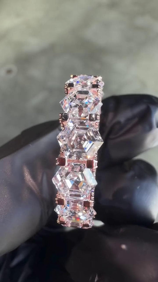 Eternity Band Ring | Hexagon Cut Moissanite | D Color VVS1 Moissanite Diamonds | Full Iced Out Band Ring | 925 Silver