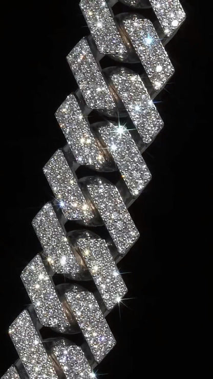 Custom 16mm 3-Row Prong Cuban Chain, VVS Moissanite 925 Silver Necklace, Personalized Iced Out Clasp