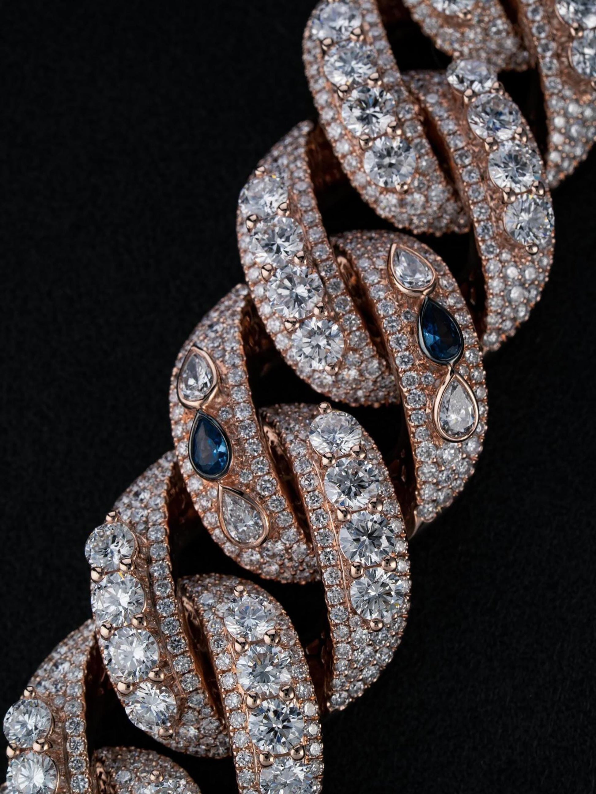 22mm Raised Pointer Cuban Link Chain, VVS1 Moissanite, 925 Sterling Silver, Pear Accent Links
