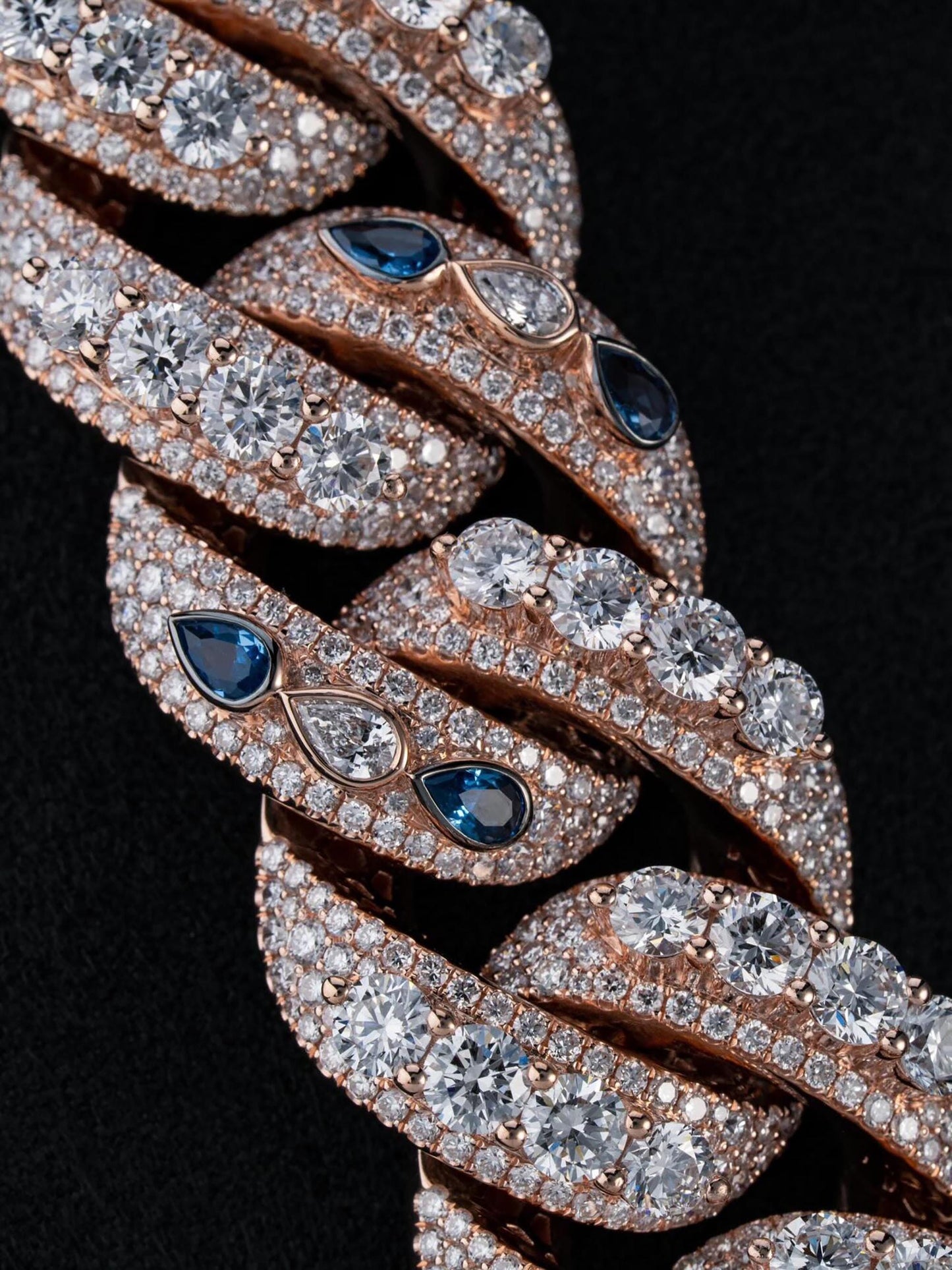 22mm Raised Pointer Cuban Link Chain, VVS1 Moissanite, 925 Sterling Silver, Pear Accent Links