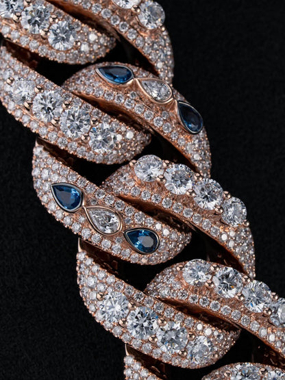 22mm Raised Pointer Cuban Link Chain, VVS1 Moissanite, 925 Sterling Silver, Pear Accent Links