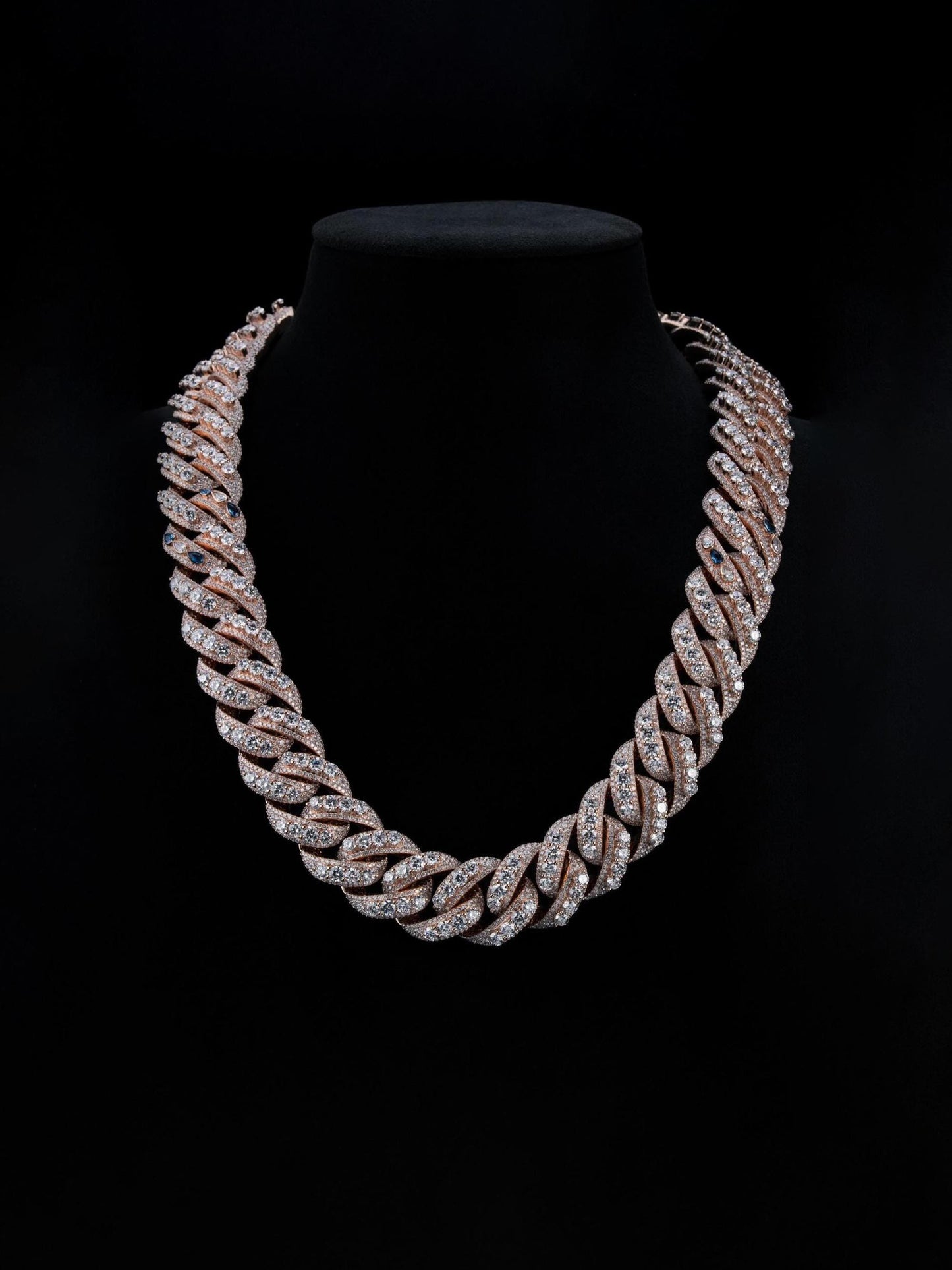 22mm Raised Pointer Cuban Link Chain, VVS1 Moissanite, 925 Sterling Silver, Pear Accent Links