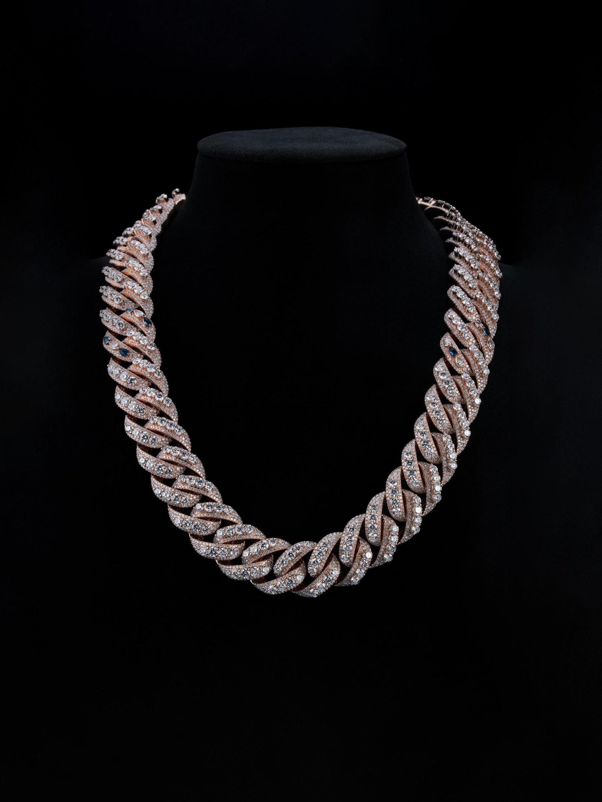 22mm Raised Pointer Cuban Link Chain, VVS1 Moissanite, 925 Sterling Silver, Pear Accent Links
