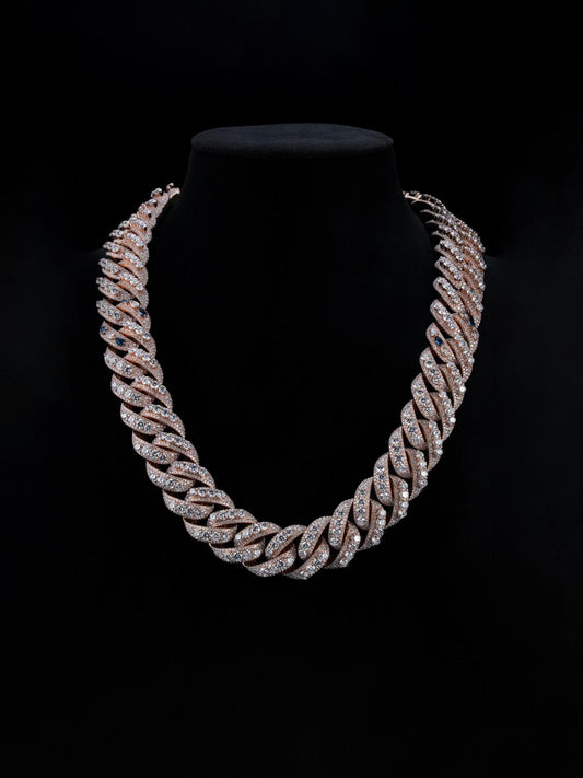 22mm Raised Pointer Cuban Link Chain, VVS1 Moissanite, 925 Sterling Silver, Pear Accent Links