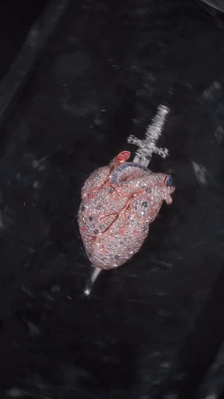 Anatomical Heart Dagger Pendant | Iced Out Heart & Sword Pendant | Custom Moissanite Hip Hop Jewelry | 925 Sterling Silver