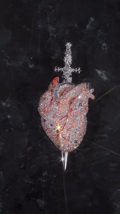 Anatomical Heart Dagger Pendant | Iced Out Heart & Sword Pendant | Custom Moissanite Hip Hop Jewelry | 925 Sterling Silver