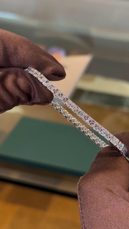 5mm Asscher Cut Moissanite Tennis Bracelet | D Color VVS1 | 925 Sterling Silver | Iced Out Hip Hop Bracelet