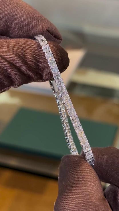 5mm Asscher Cut Moissanite Tennis Bracelet | D Color VVS1 | 925 Sterling Silver | Iced Out Hip Hop Bracelet