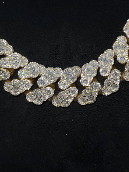 22mm Pear Cluster Cuban Link Chain | Inlay Set VVS1 Moissanite | Iced Out Gold Plated 925 Silver Hip Hop Necklace