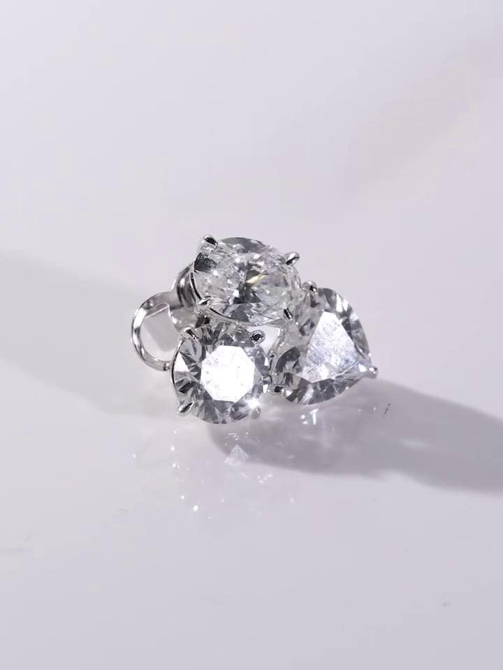 Three Stone Cluster Stud Earrings, Round Oval Heart Cut VVS Moissanite, 925 Sterling Silver, Iced Out Hip Hop Earrings