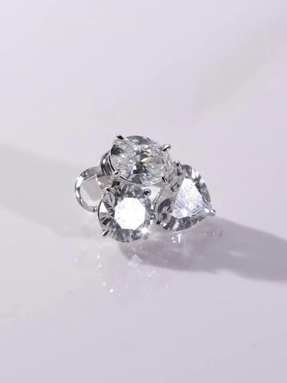 Three Stone Cluster Stud Earrings, Round Oval Heart Cut VVS Moissanite, 925 Sterling Silver, Iced Out Hip Hop Earrings