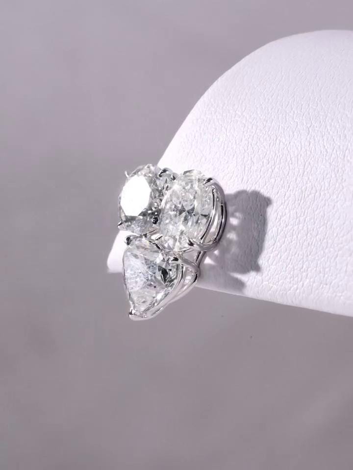 Three Stone Cluster Stud Earrings, Round Oval Heart Cut VVS Moissanite, 925 Sterling Silver, Iced Out Hip Hop Earrings