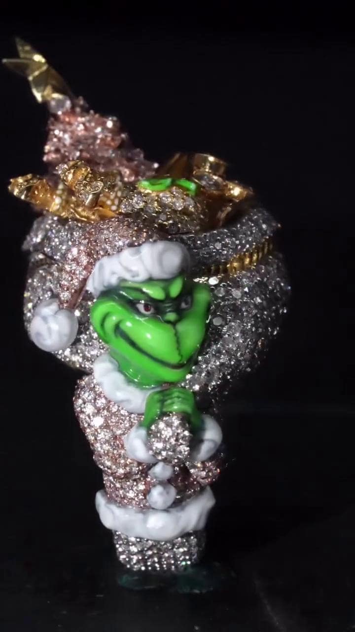 Custom Iced Out Green Holiday Character Ring, 925 Sterling Silver, VVS Moissanite or CZ, 3D Christmas Statement Ring