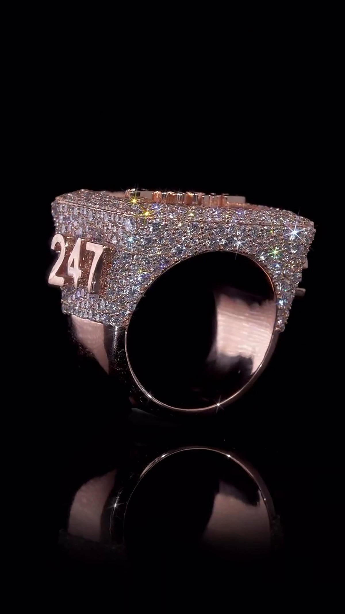 Custom Iced Out Signet Ring | Personalized Name & Number Ring | VVS Moissanite | Rose Gold Plated 925 Sterling Silver