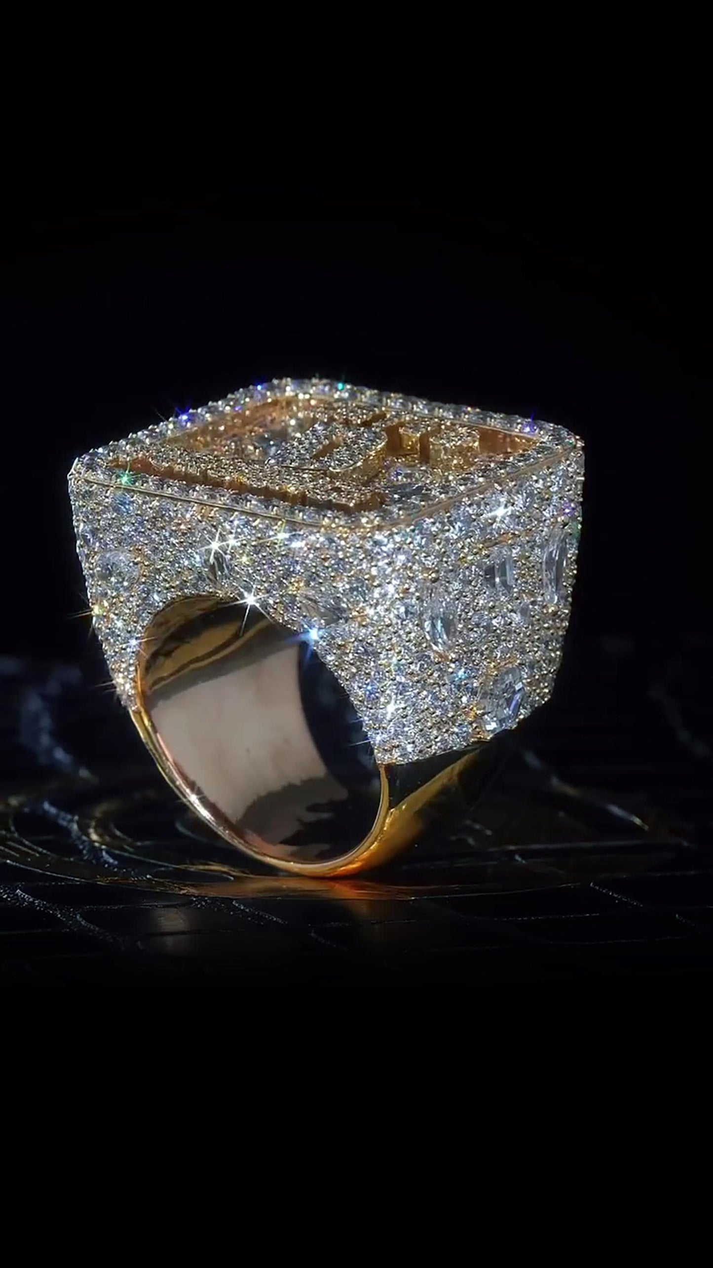 Custom Iced Out Championship Ring | Mixed Shape VVS Moissanite | Personalized Logo Initial Ring | Gold Plated 925 Silver