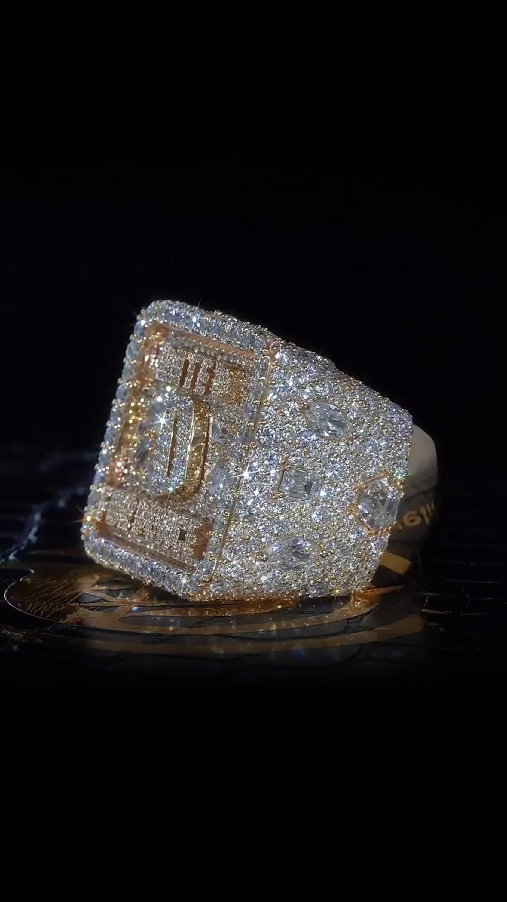 Custom Iced Out Championship Ring | Mixed Shape VVS Moissanite | Personalized Logo Initial Ring | Gold Plated 925 Silver