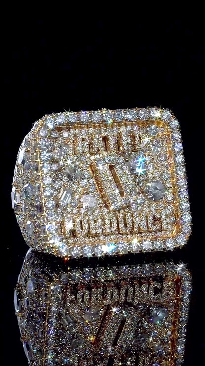 Custom Iced Out Championship Ring | Mixed Shape VVS Moissanite | Personalized Logo Initial Ring | Gold Plated 925 Silver