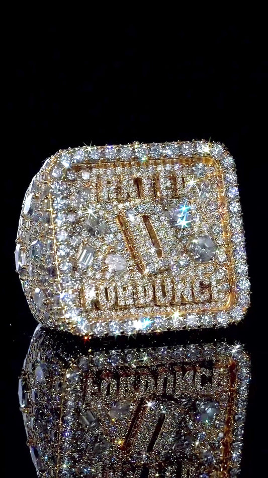 Custom Iced Out Championship Ring | Mixed Shape VVS Moissanite | Personalized Logo Initial Ring | Gold Plated 925 Silver