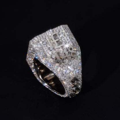 Custom Iced Championship Ring | Baguette & Round VVS Moissanite | Personalized Memorial Ring | 925 Sterling Silver