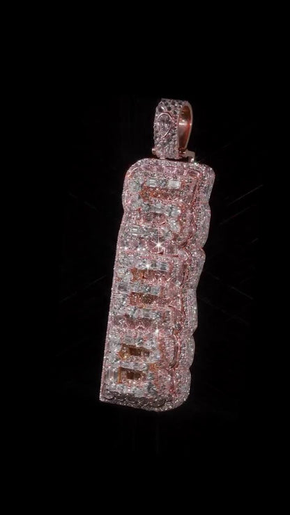 Custom Vertical Letter Pendant | Mixed Shape VVS1 Moissanite | Pass Diamond Tester | Rose Gold Plated 925 Sterling Silver