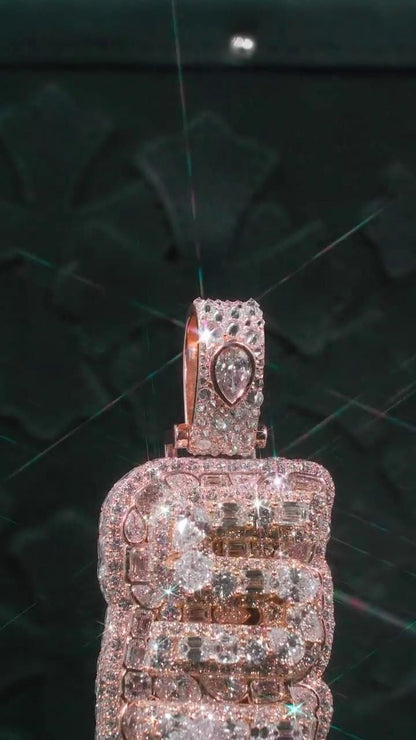 Custom Vertical Letter Pendant | Mixed Shape VVS1 Moissanite | Pass Diamond Tester | Rose Gold Plated 925 Sterling Silver
