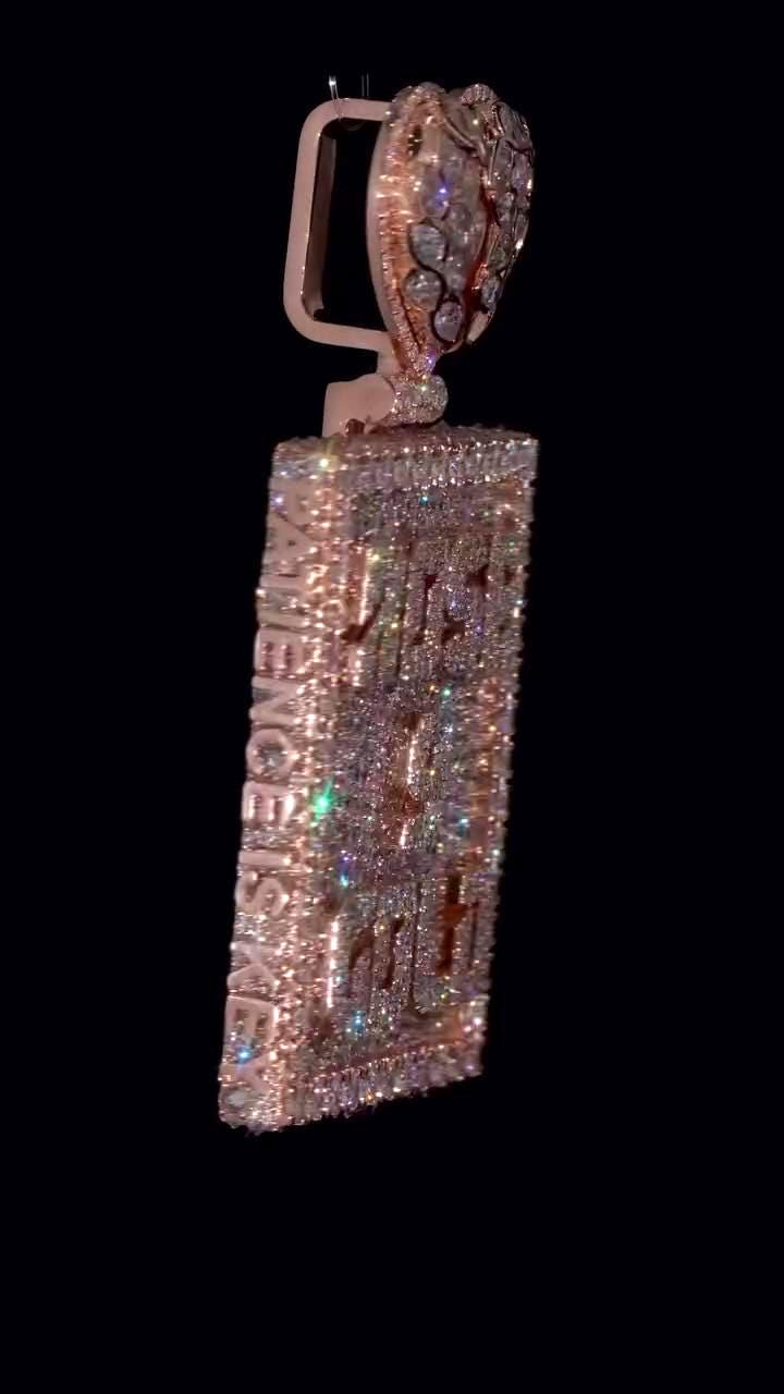 Custom Personalized Rectangle Pendant | Broken Heart Bail | Raised Lettering & Custom Side Text | Iced Out Hip Hop Jewelry