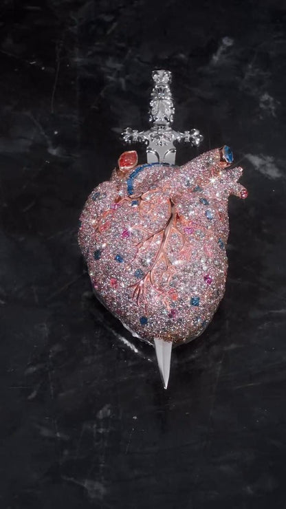 Anatomical Heart Dagger Pendant | Iced Out Heart & Sword Pendant | Custom Moissanite Hip Hop Jewelry | 925 Sterling Silver