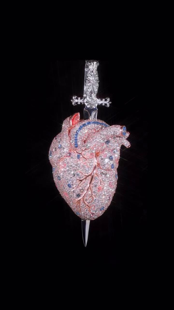 Anatomical Heart Dagger Pendant | Iced Out Heart & Sword Pendant | Custom Moissanite Hip Hop Jewelry | 925 Sterling Silver