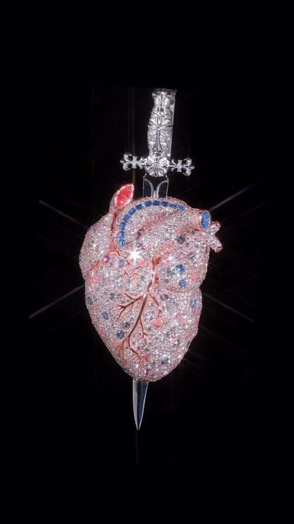 Anatomical Heart Dagger Pendant | Iced Out Heart & Sword Pendant | Custom Moissanite Hip Hop Jewelry | 925 Sterling Silver