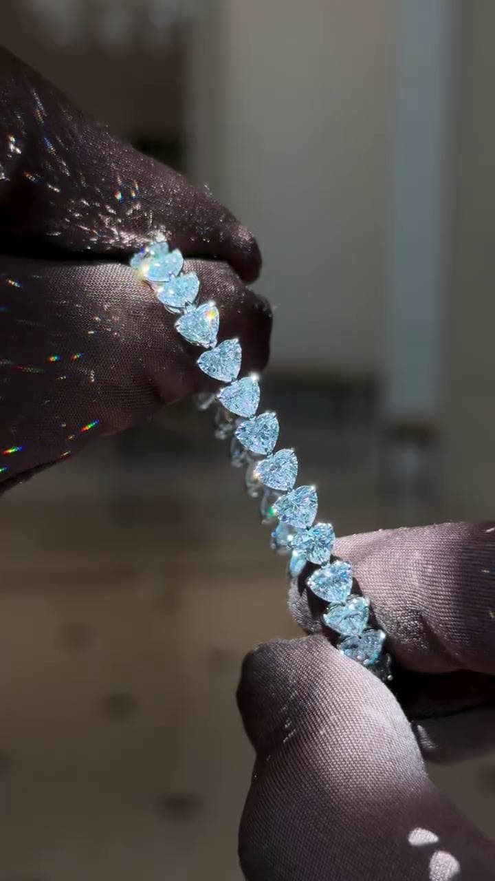 50 Pointer Heart Cut Moissanite Tennis Bracelet | D Color VVS1 | 925 Sterling Silver | Iced Out Hip Hop Bracelet