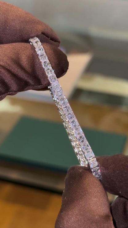 5mm Asscher Cut Moissanite Tennis Bracelet | D Color VVS1 | 925 Sterling Silver | Iced Out Hip Hop Bracelet