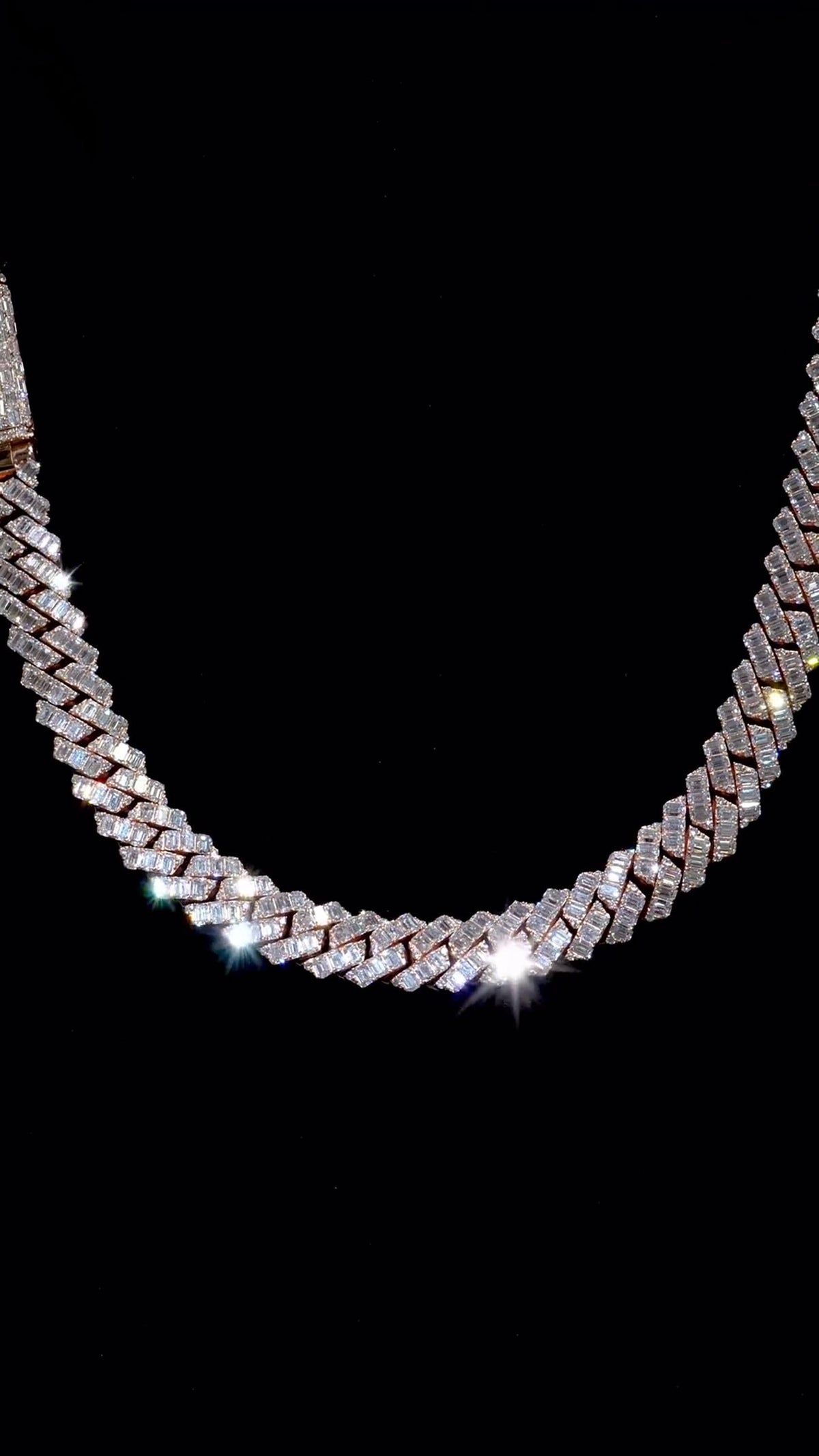 14mm Emerald Cut Moissanite Cuban Link Chain, Rose Gold Plated 925 Sterling Silver Necklace
