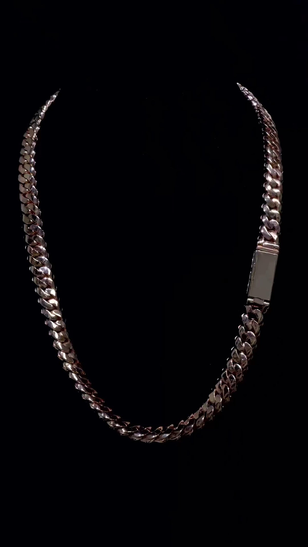 14mm Emerald Cut Moissanite Cuban Link Chain, Rose Gold Plated 925 Sterling Silver Necklace