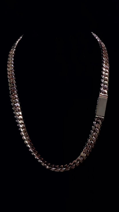 14mm Emerald Cut Moissanite Cuban Link Chain, Rose Gold Plated 925 Sterling Silver Necklace
