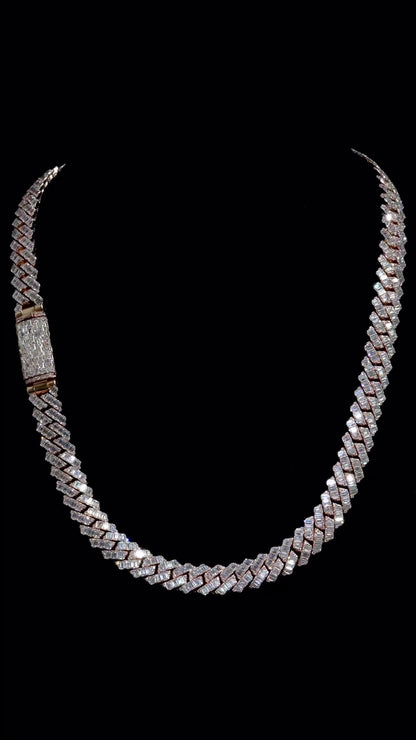 14mm Emerald Cut Moissanite Cuban Link Chain, Rose Gold Plated 925 Sterling Silver Necklace