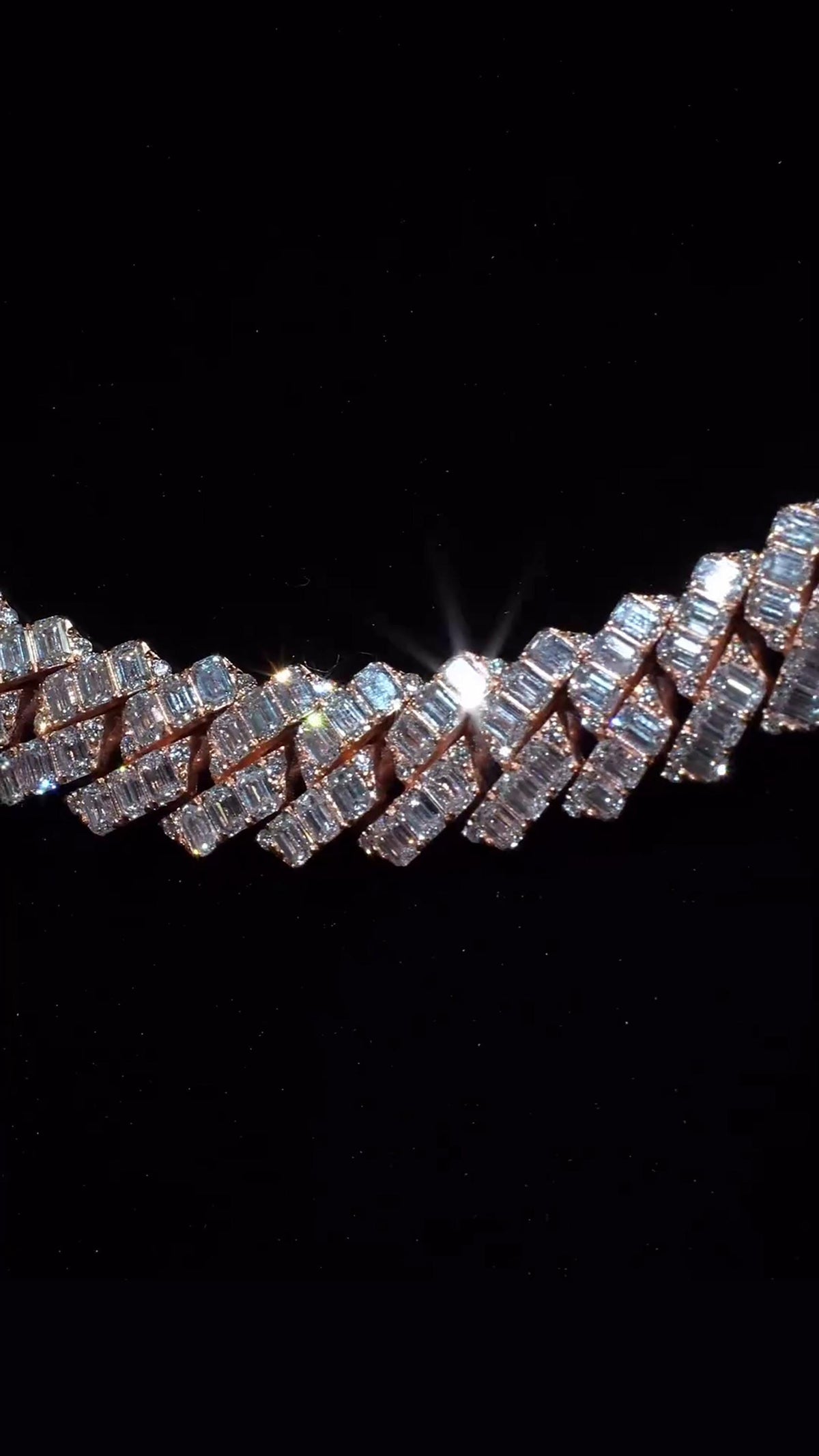 14mm Emerald Cut Moissanite Cuban Link Chain, Rose Gold Plated 925 Sterling Silver Necklace