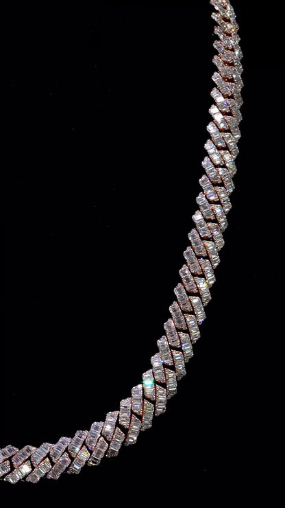 14mm Emerald Cut Moissanite Cuban Link Chain, Rose Gold Plated 925 Sterling Silver Necklace